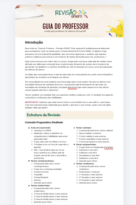 Primeira página do Guia do Professor, com introdução e estrutura da revisão.